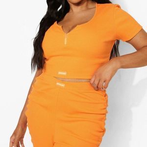 Boohoo Premium Rib Zip Up Crop Top in Orange Size 18